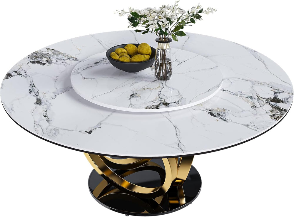 Leavader 59" Round Sintered Stone Dining Table with 31.5" Detachabl...