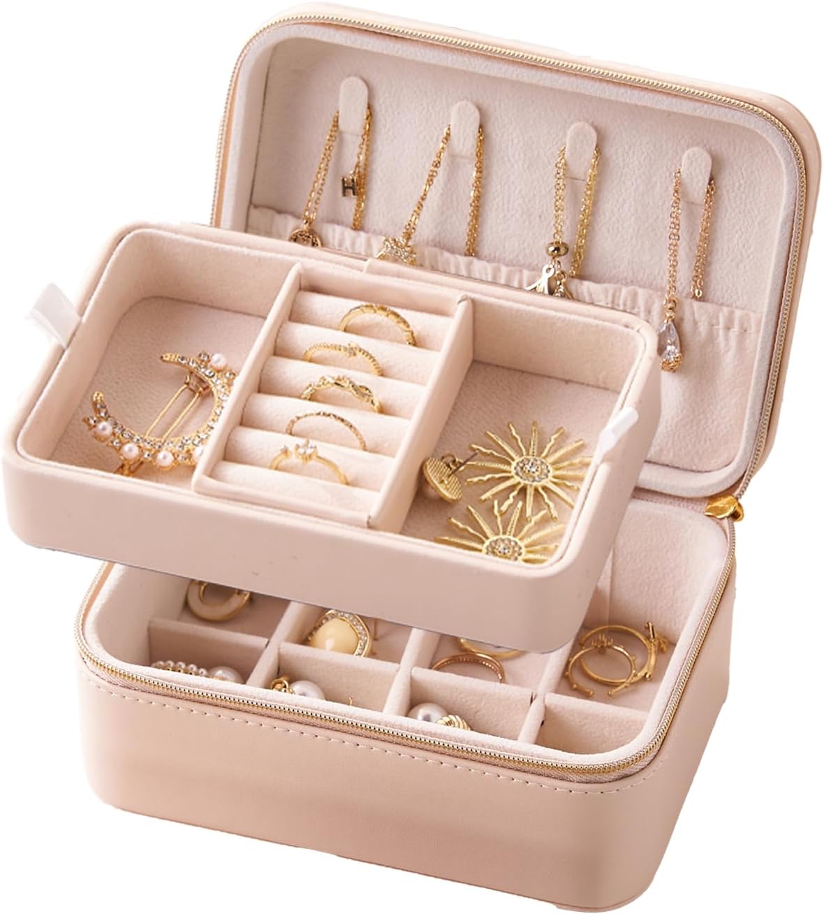 Small Travel Jewelry Box,2 Layers PU Leather Travel Jewelry Box, Portable Jewelry Storage with Large Capacity,Cloud White Jewelry Organizer Box Teacher Gifts for Women