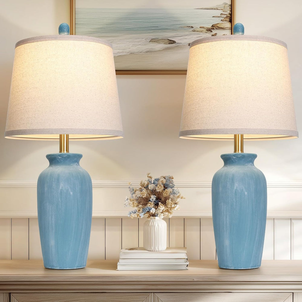 CINSARY 24.5" Farmhouse Jar Ceramic Table Lamps Set of 2, Blue