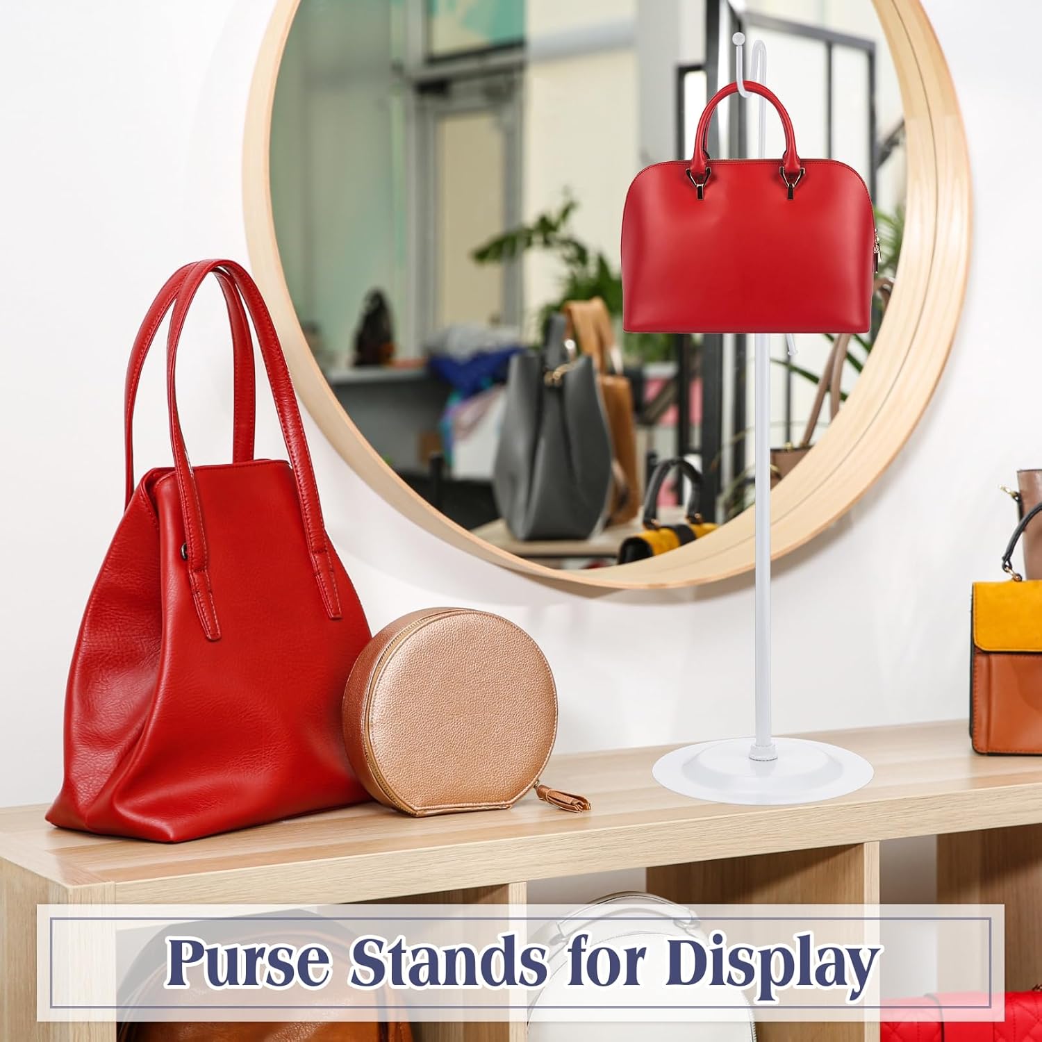 Therwen 6 Pcs Bag Display Stands Purse Display Stand Adjustable Height Handbag Holder for Home Boutique Store Counter Retail(White)