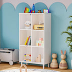Wood Cube Storage Organizer White Bookshelf - 3-Tier Freestanding Storage Cabinet with Legs for Home Office, 6-Cubes Open Shelf