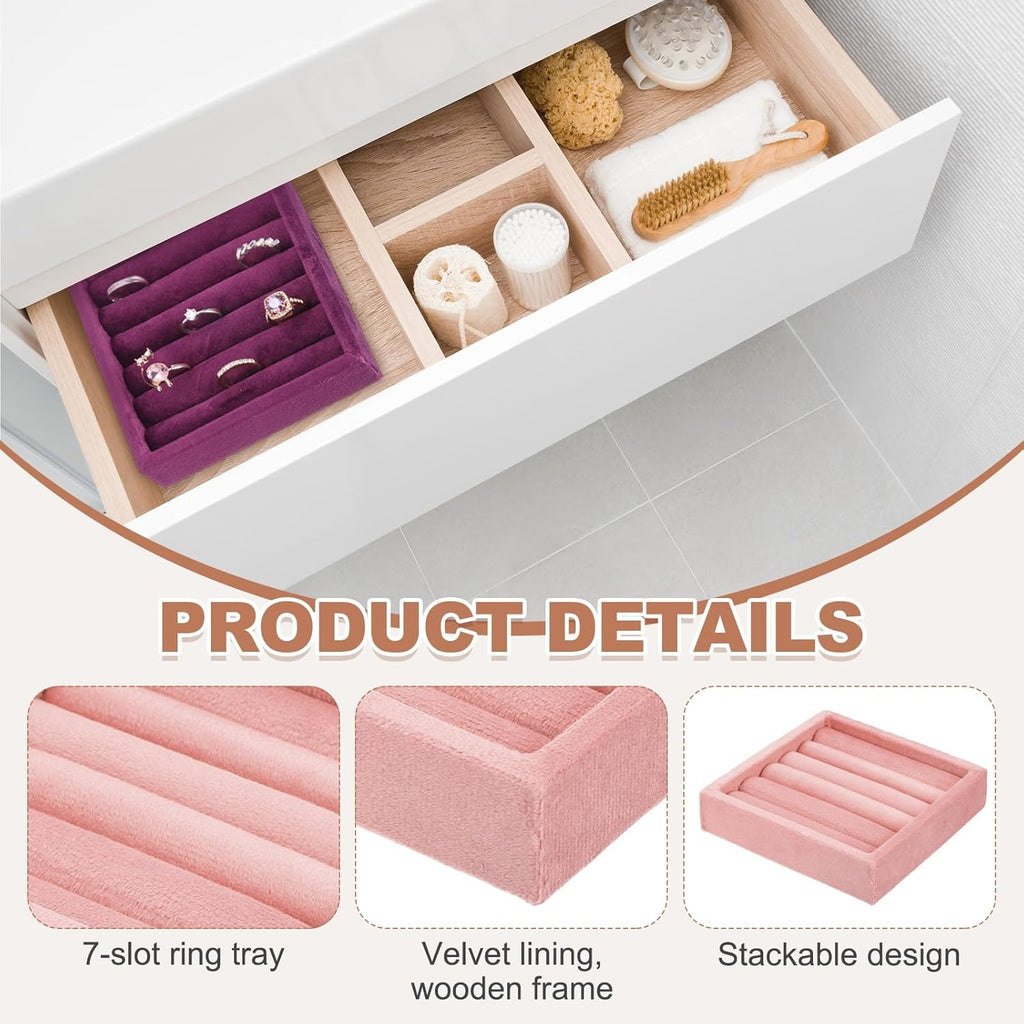 uxcell Stackable Jewelry Storage Tray, Jewelry Tray Drawer Organizer, Small Display Box for Earrings, Necklaces, Rings and Bracelets, Light Pink