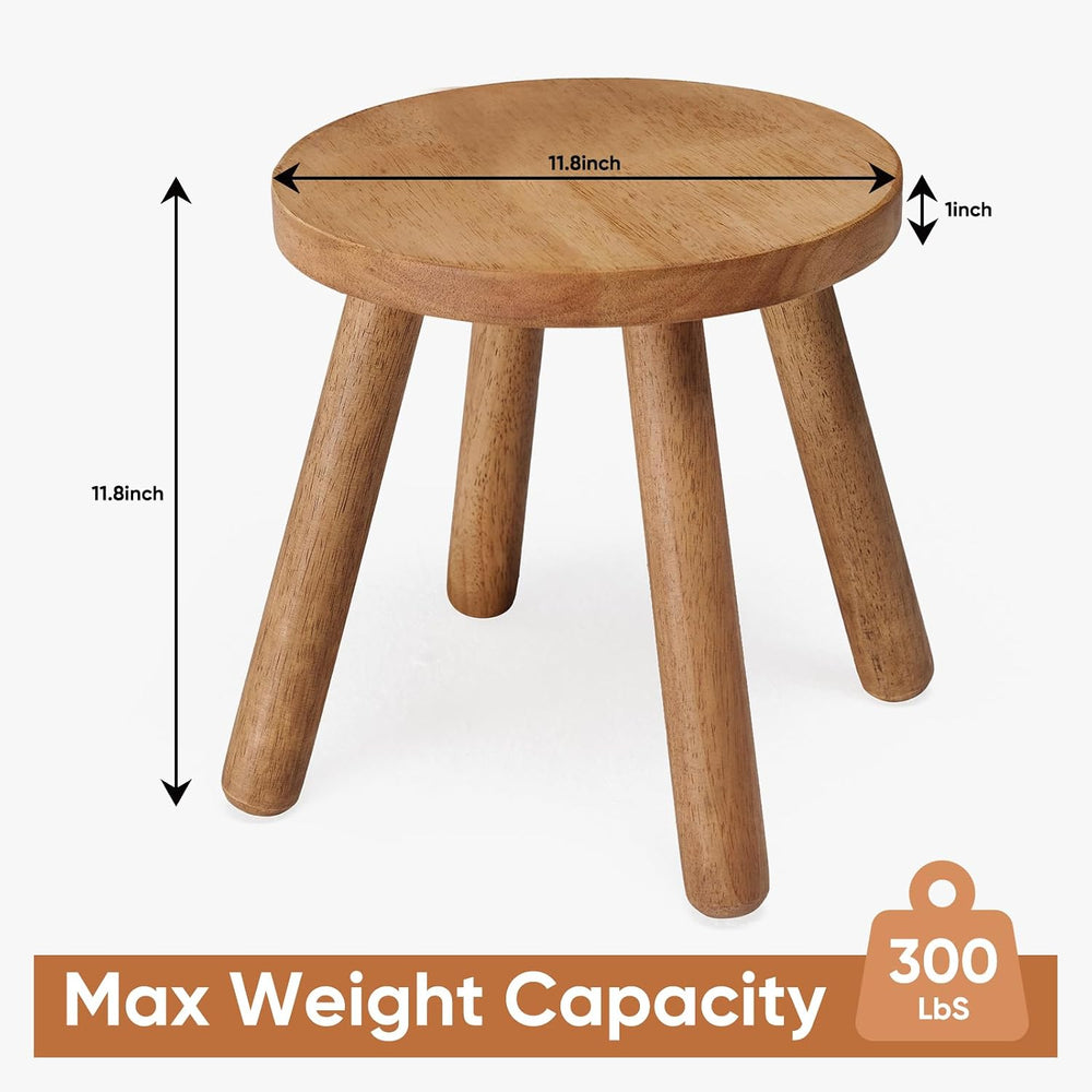 11.8" H Round Solid Wooden Stool Wood Plant Stand Woden Decorative Stool...