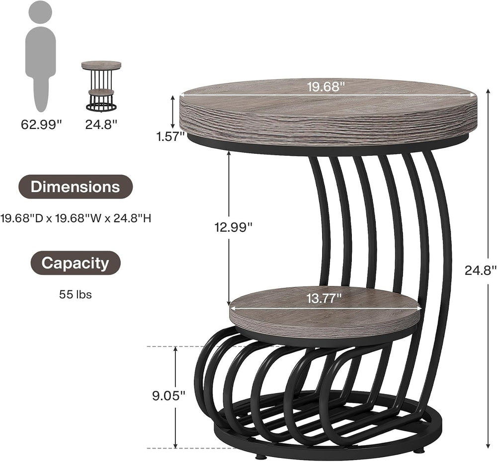 Tribesigns Round End Table, 2-Tier Farmhose Wood Side Table with Shelf Storag...
