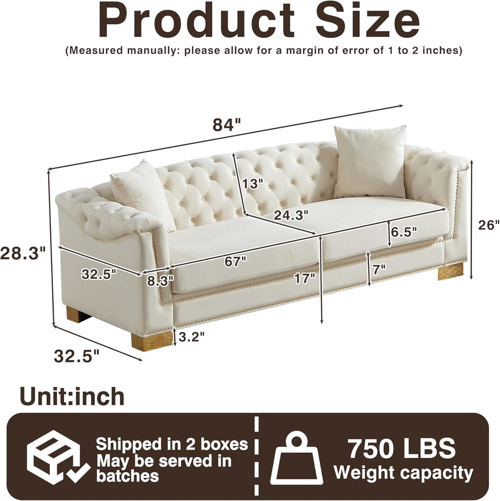 Harper & Bright Designs 84" Classic Modern Chesterfield Sofa - Velve...