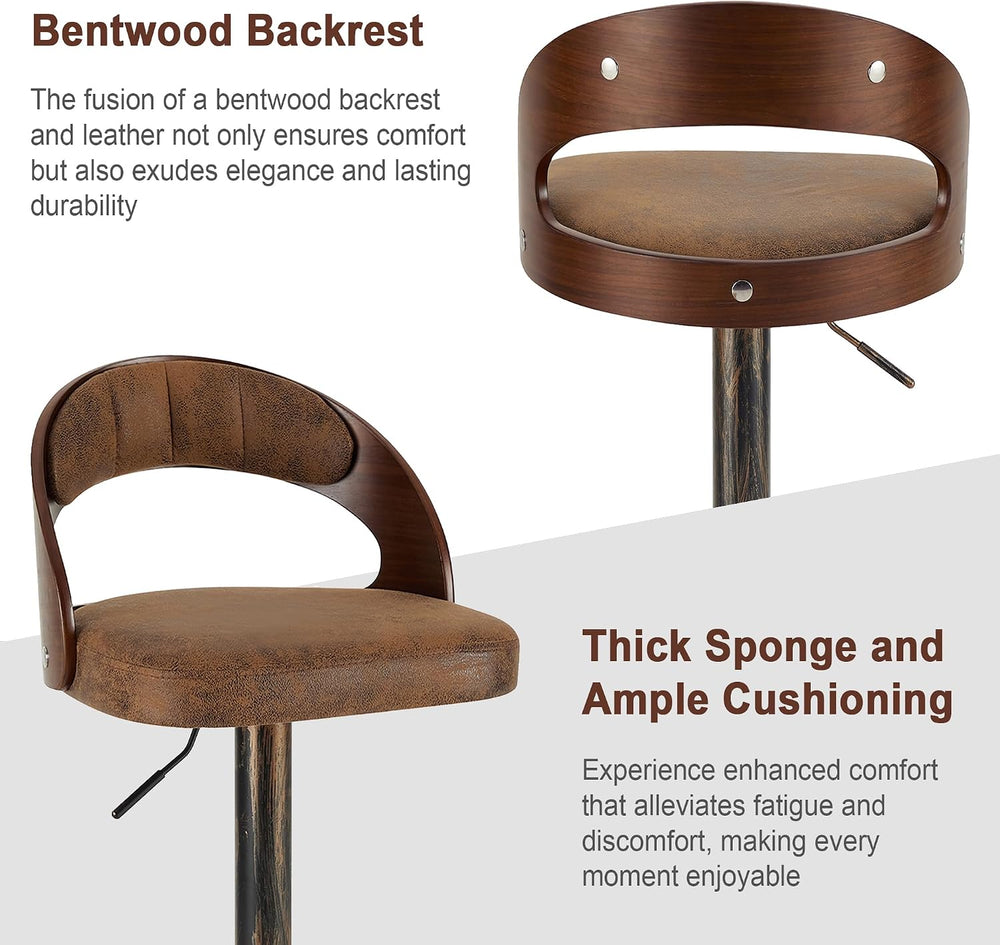 VECELO Bar Stool Set of 2,Kitchen Island Stools with Bentwood Back,Arm&Fo...