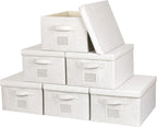 Large 17''x12'' Quart Collapsible Stackable Storage Bins with Lids, 6 Packs Off White Fabric Closet Boxes with Lids, Storage Cube Baskets Container Organizers for Bedroom Office(17''x12.2x''8'')