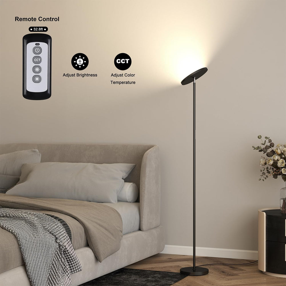 JOOFO LED Torchiere Floor Lamp with Remote, Stepless Dimmable Black