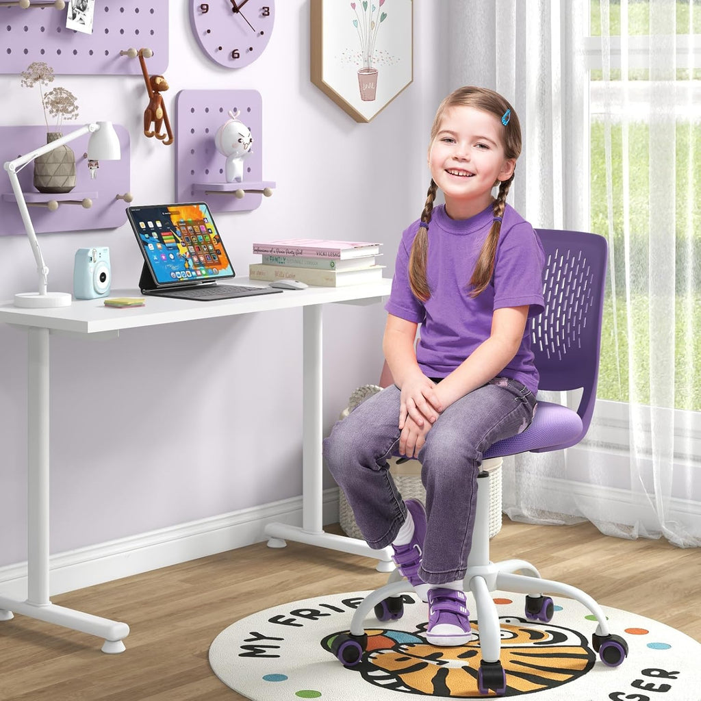 Giantex Kids Desk Chair, Adjustable Children Study Chair, Swivel Armless Mesh Task Office Chair, Computer Desk Chair with Adjustable Height & Lumbar Support (Purple)