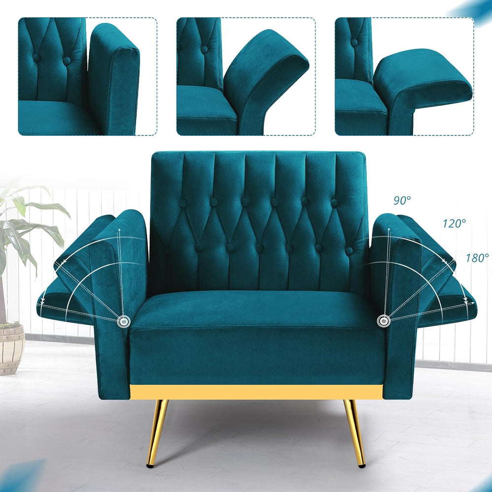3 Pieces Velvet Sofa Set w/Adjustable Armrest &Backrest,Teal