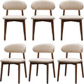 Farmhouse Dining Chairs Set of 6, Mid Century Modern Wooden Dining Room Chairs, Farmhouse Fabric Upholstered Kitchen Dinner Chairs for Living Room Restaurant Cafe, Walnut/Light Camel