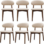 Farmhouse Dining Chairs Set of 6, Mid Century Modern Wooden Dining Room Chairs, Farmhouse Fabric Upholstered Kitchen Dinner Chairs for Living Room Restaurant Cafe, Walnut/Warm Grey