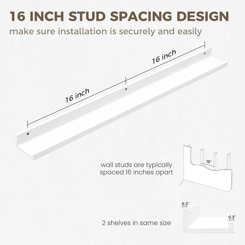Axeman Floating Shelves for Wall - Picture Ledge Shelf Set of 2-36 Inch White Floating Shelves with Lip - Picture Shelf for Wall with Ledge - Photo Ledge Shelves for Pictures Nursery Books