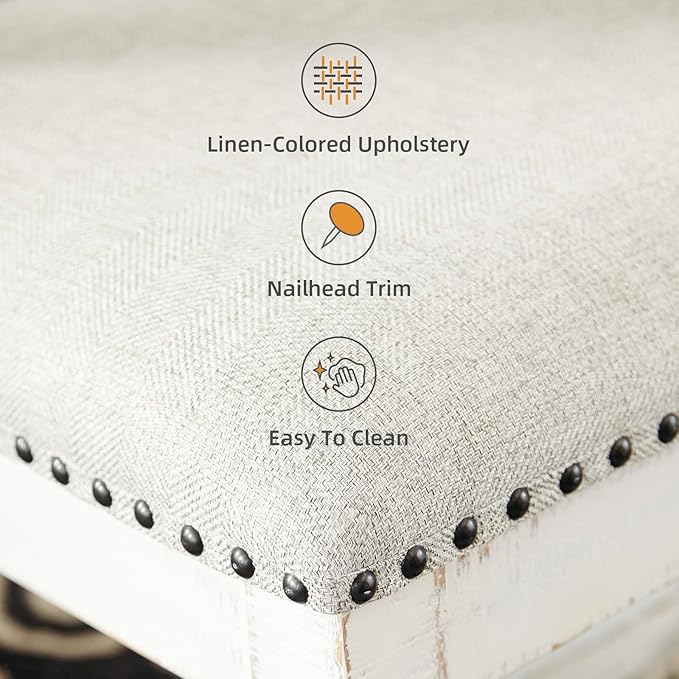 Signature Design by Ashley Valebeck Farmhouse Cushioned Dining Chair, 2 Count, Nailhead Trim, Fabric Upholstery, Solid Wood, 39" Seat Height, Whitewash