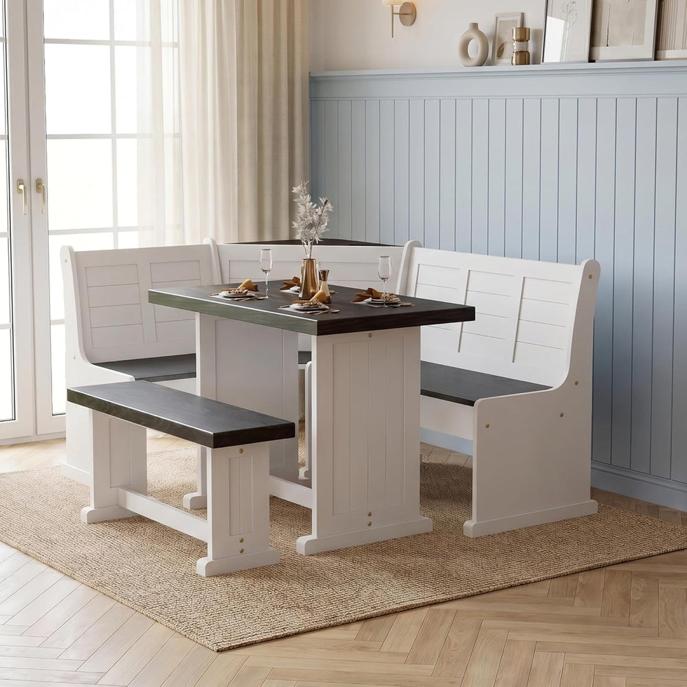 ENOR Solid Wood Breakfast Nook Table,Corner Dining Table Set for Dining Room