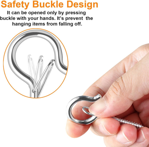 36 PCS Q-Hanger Hooks, Screw Hooks for Outdoor String Lights, Safety Buckle Design Cup Eye Hook for Hanging Christmas Lights, Plants, Mounted on Wall Ceiling, Include 1 Wing Nut Driver, Silver
