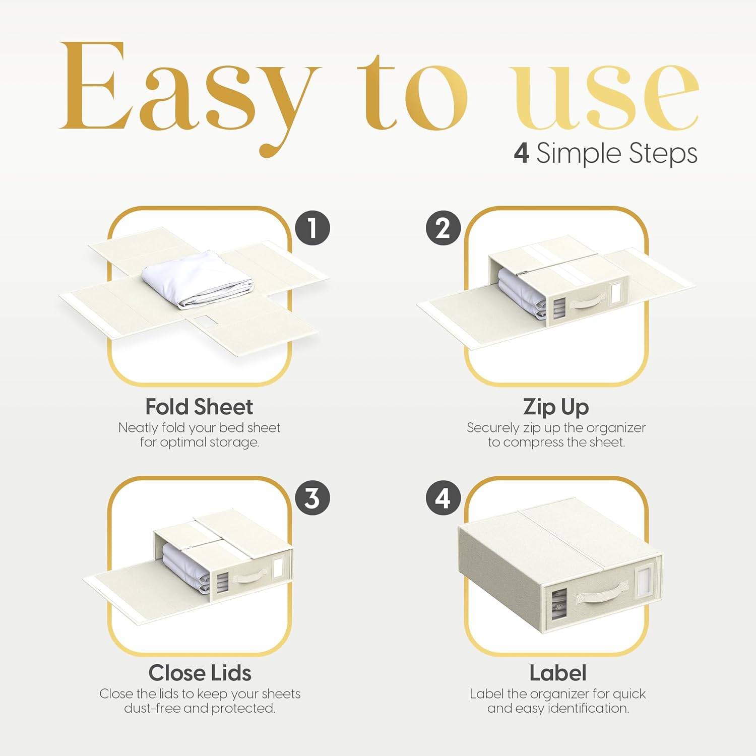 Sheet Organizers and Storage – 4 Pack Bed Sheet Organizer for Queen & King Size, Foldable Linen Closet Storage for Bedding, Duvet Covers, and Pillowcases