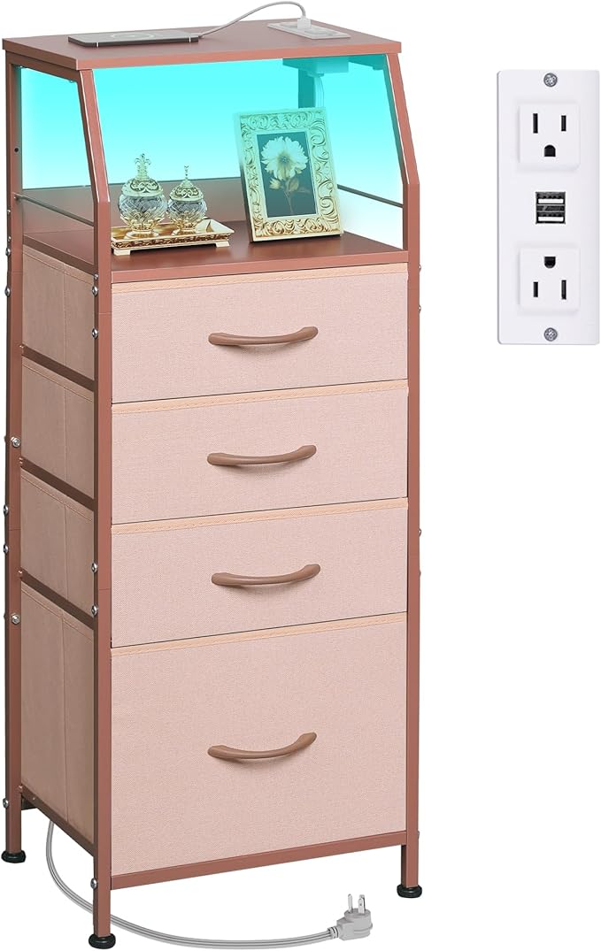 WLIVE 4 Drawer Dresser for Bedroom, 37" H Nightstand with Charging Stati...