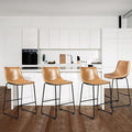 LEMBERI 26 inch Bar Stools Set of 4, Modern Counter Height Bar Stools Faux Leather Barstool with Back and Metal Leg, Armless Bar Chairs for Kitchen Island (Whisky, 4pcs 26")