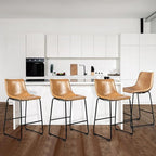 LEMBERI 26 inch Bar Stools Set of 4, Modern Counter Height Bar Stools Faux Leather Barstool with Back and Metal Leg, Armless Bar Chairs for Kitchen Island (Whisky, 4pcs 26")