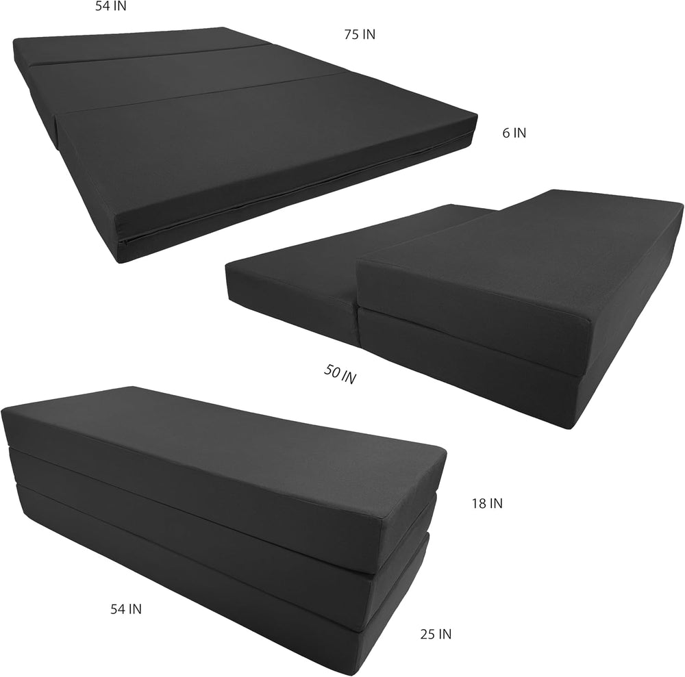 D&D Futon Furniture Black Trifold Foam Beds, Shikibuton, Tatami Cushion T...