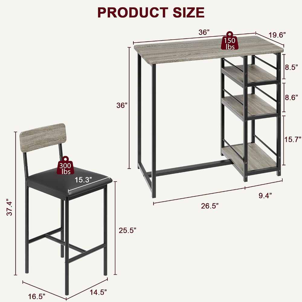 3-Piece Small Bar Table and Chairs Set for 2,Small Dining Table with 2 PU Cus...