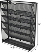 EASEPRES Desk File Organizer Mesh 6-Tier, Hanging Wall Mount Document Organization Stand, Desktop Vertical Mail Paper Folder Holder Rack with Bottom Tray for Office Home Cubicle, Sides Closed, Black
