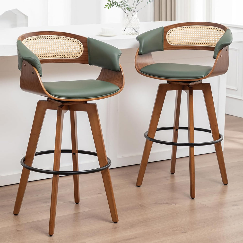 Rattan Swivel Counter Stools, Mid Century Modern Counter Stools with Back | N...