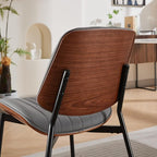 Dining Chairs Set of 4, Mid Century Modern Accent Dining Room and Kitchen Chairs, Upholstered PU Leather Vertical Stripe Chairs for Vanity with Walnut Bentwood and Metal Legs, Gray