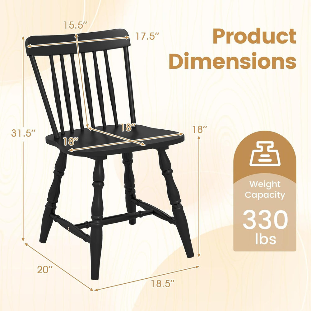 Giantex Black Windsor Dining Chairs Set of 4, Farmhouse Rubber Wood Kitchen C...