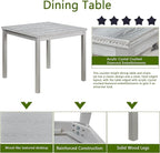 KEIKI 5-Piece Standard Height Dining Table Set with Square Table and 4 Upholstered Chair, for 4 Person, Classic Crystal Decoration Wood Table Set, Easy Assembly, for Kitchen, Dining Room, Silver Grey