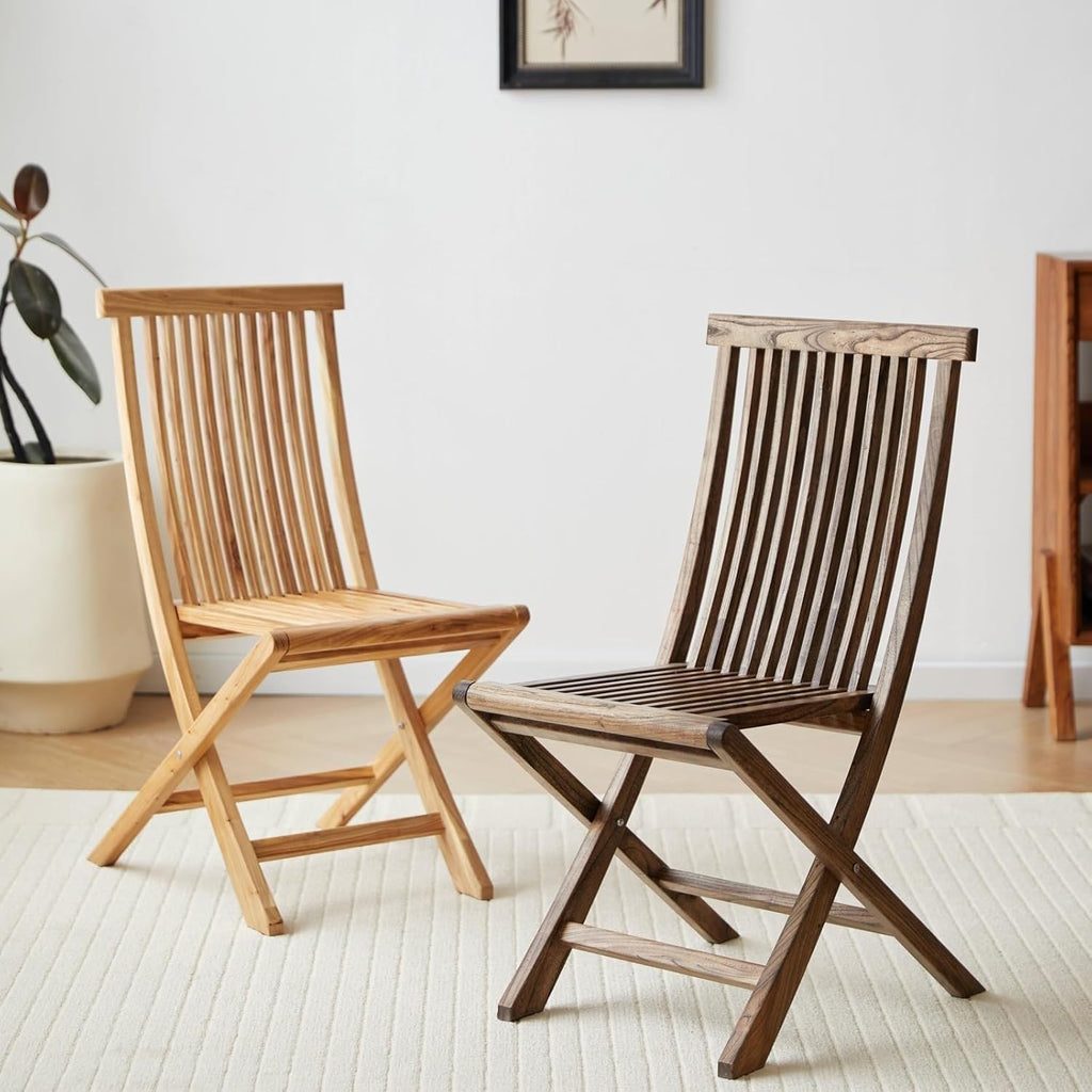 Folding Chairs - 2 Piece Folding Chairs for Outside Set, Fully Assembled, Solid Wooden Outdoor, Indoor,(Brown,62cm/24in)