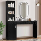 4ever2buy Barber Station for Hair Stylist, Salon Wall Station with Barber Cabinet, Hair Stations Equipment Hair Dryer Holder, Drawers, Wall Mount Barber Beauty Station, Mirror not Included, Black