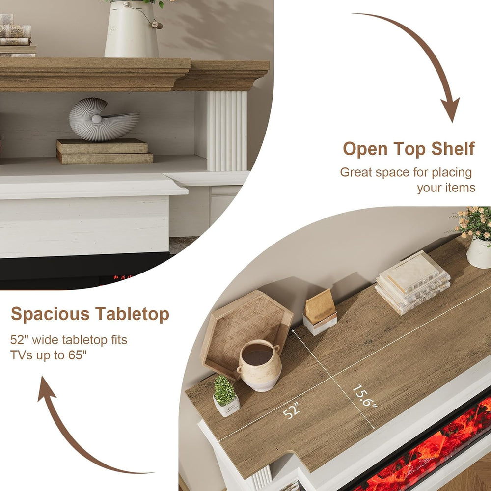 QUW Fireplace TV Stand for TVs up to 65", Farmhouse 52" Fireplace E...
