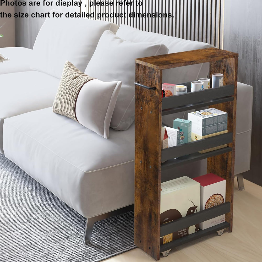TEAMIX Slim Rolling Storage Cart, Wood 4-Tier Narrow Kitchen/Laundry Cart