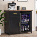 GDLF Coffee Bar Cabinet with Fridge Space, Mini Fridge Stand,Black | Compact Refrigerator Stand, Large Drawer & Cabinet, Black Finish with Warm Brown Top for Kitchen, Office, Dorm & Snack Bar