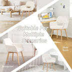 Desk Chair No Wheels Vanity Chair Makeup Chair Comfy Accent Chair for Living Dining Room Bedroom Home Office Mid Century Modern Upholstered Armchair Sofa with Wood Legs (Wool White, 1)