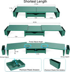 gianotter Dual Monitor Stand Riser, Desk Organizer With Drawer and 2 Pen Holders, Monitor Stand for Desk, Office Decor Essentials (Green)