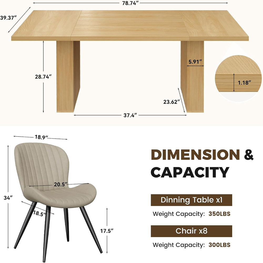 Miereirl 9-Piece Modern Farmhouse Dining Table Set for 8, 78" Kitchen Ta...