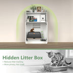 Large/Tall Litter Box Enclosure, Modern Wooden Litter Box Furniture for XL Litterbox with Open Shelf as Sideboard Cabinet (White)