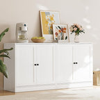 TUSY 71" Large TV Stand Set - TV Entertainment Center for TVs up to 65", Media Center with Tempered Glass Doors and Drawer, TV Hutch with Bookshelves for Living Room (White, BCCB)