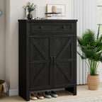 Halitaa Shoe Cabinet, Farmhouse Shoe Storage Organizer, Shoe Storage Cabinet with Doors & Drawer, Boots High-Shoe Cabinet Organizer for Entryway Living Room Hallway, Black