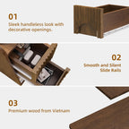 Slim Bedside Table Set of 2, Narrow Nightstand with Drawers, Fluted Wood Nightstand, Mid Century Modern End Table, Skinny Tall Nightstand, for Bedroom Walnut