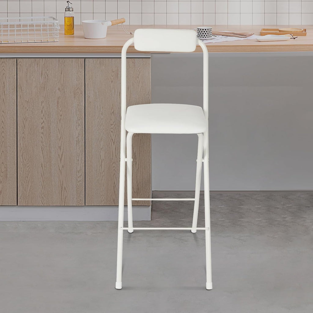 70cm Tall Adjustable Folding Bar Stool with Backrest - Portable Foldable Stool Chair for Kitchen, Outdoor & Commercial Use (1-Pack, Space Saving Design)‌ (White)