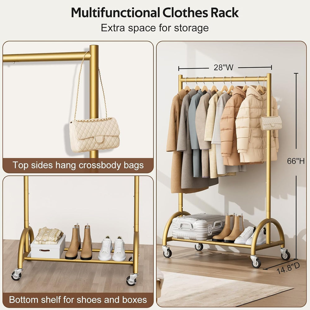 MISSLO Heavy Duty Clothing Rack with Wheels Rolling Clothes Racks for Hanging...