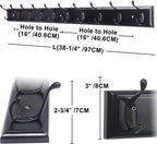 Dseap Coat Rack Wall Mounted: 10-Hooks, 16" Hole to Hole, 38-1/4" Long, Wood Coat Hooks Wall Mounted, Hook Rack, Hook Rail, Hooks for Hanging Coats, Black