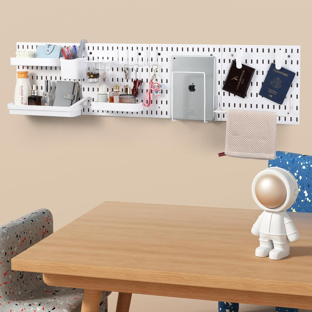 Peg board Set - 17 pcs Pegboard Kit, Includes 4 Pegboards with 13 Different Accessories, Pegboard Wall Organizer, Peg Boards for Wall Craft Room for Kitchen, Garage, Workshop, Tool Accessories | White