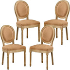 French Country Dining Chairs Set of 4,Farmhouse Upholstered Dining Room Chairs with Round Back and Solid Leg,Fabric Kitchen Side Chairs for Kitchen/Bedroom/Dining Room,Tan