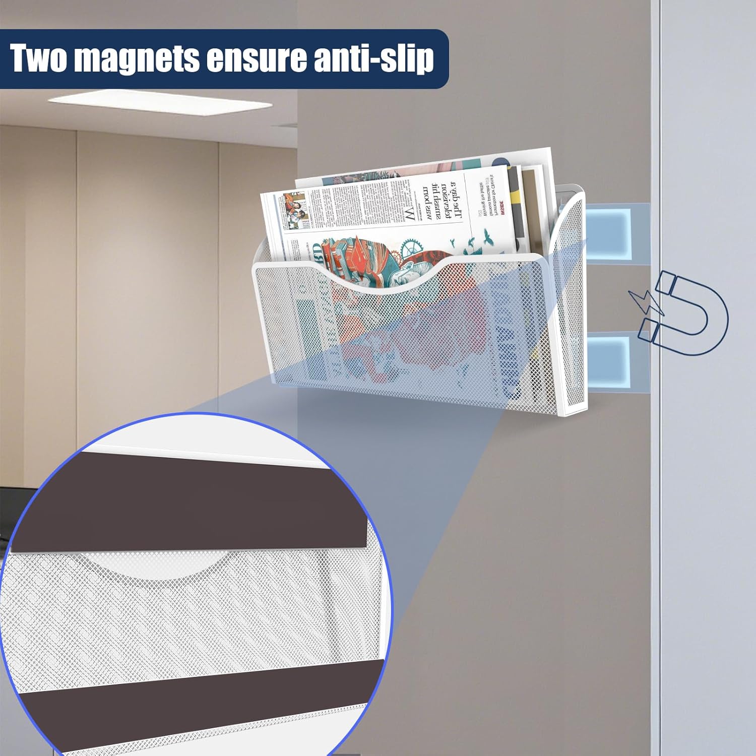 Magnetic File Holder 1 Pockets File Folder Organizer, Office Hanging Magazine Rack for File Cabinets, Magnetic Paper Holder, No Drilling Mail Organizer for Refrigerator, Office