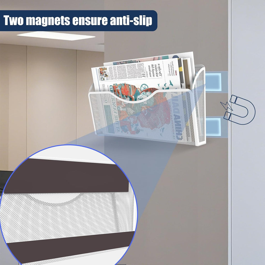 2 Pockets Magnetic File Holder for File Cabinets, Folder Holder Organizer- No Drilling Paper Document Holder, Large Capacity Office Hanging Magazine Rack for Refrigerator, Whiteboard, Office, Kitchen